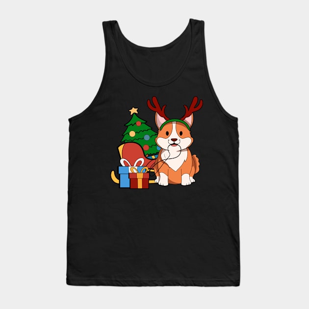 Corgi Dog reindeer gift and sleigh Christmas Shirt for dog lovers Tank Top by TheBeardComic